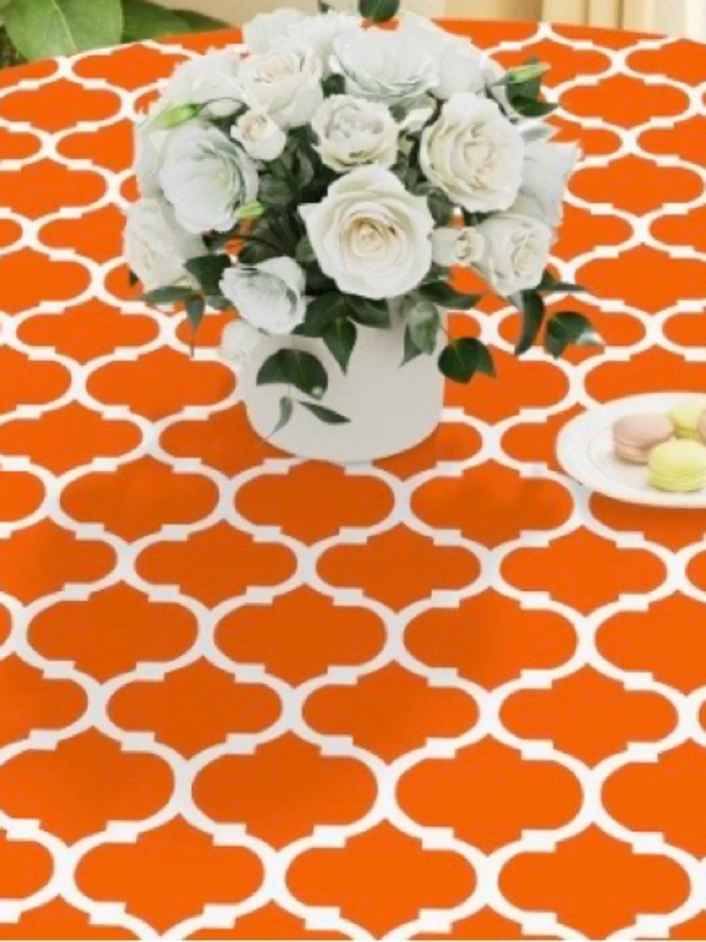 OUTDOOR Picnic VINYL Tablecloth WATERPROOF 45-56” ROUND - ORANGE